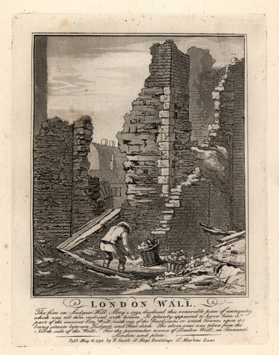 Ruiny římské londýnské zdi odhalené požárem z května 1792 na Ludgate Hill od John Thomas Smith