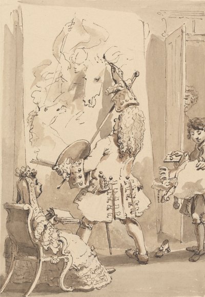 Chlapec Sira Jamese Thornhilla vchází do malířské místnosti svého pána, aby předal balíček a dopis v přítomnosti lady Thornhillové od John Thomas Smith