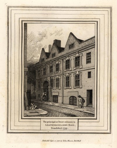 Hlavní nebo pouliční vchod do Leathersellers Hall, zničen 1799 od John Thomas Smith