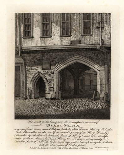 Ruiny South Gates of Dukes Place, postavený Sir Thomas Audley (1488-1544) poblíž Aldgate od John Thomas Smith