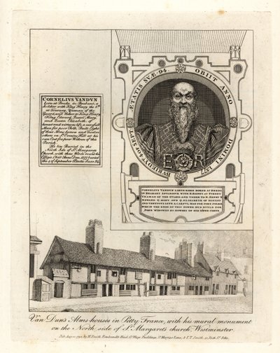 Van Dunovy chudobince v Petty France s jeho nástěnným pomníkem v kostele St Margaret’s Church, Westminster od John Thomas Smith