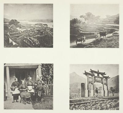 Část Foochow Foreign Settlement, Terracing Hills, Foochow Field Women, A Memorial Arch, c. 1868. od John Thomson