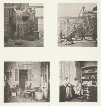 Rolovací voňavé kapary a čaje se střelným prachem, vážení čaje pro export, Čajovna..., c. 1868. od John Thomson