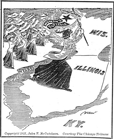 Přechod do státu Illinois, redakční karikatura od John Tinney McCutcheon
