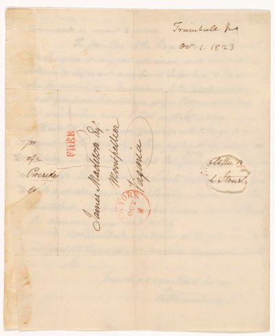 Dopis Johna Trumbulla (1756–1843) prezidentu Madisonovi ze dne 1. října 1823 od John Trumbull