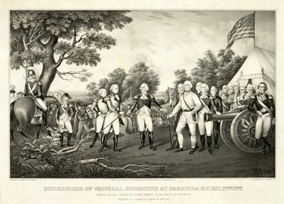 Kapitulace generála Burgoyna v Saratoze, N.Y., 17. října 1777, pub. N. Currier od John Trumbull