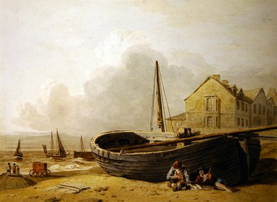 Rybářská loď nakreslená na pláži Hastings (akvarel na papíře) od John Varley