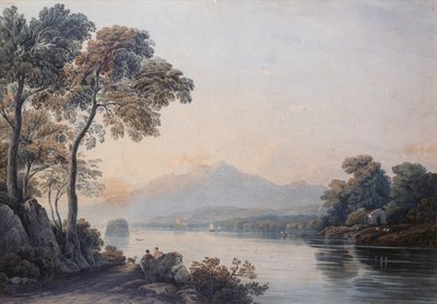 Postavy se psem na břehu jezera Killarney (akvarel) od John Varley