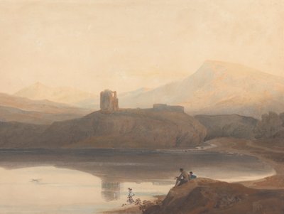 Jezero Llanberis s hradem Dolbadern od John Varley