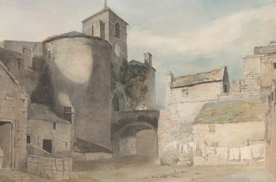 Opevněný vchod do velšského města Východní brána Caernarvonu, ca. 1802. od John Varley I