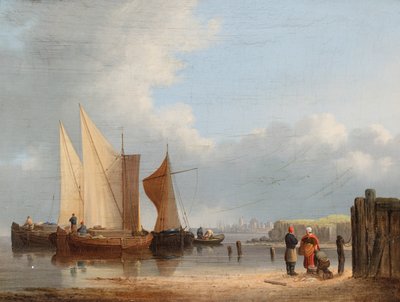 Holandské lodě v klidu (olej na desce) od John Ward