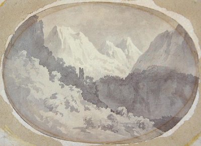 Alpská scéna (šedá barva přes grafit na papíře) od John Warwick Smith