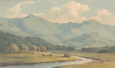 Carnedd Llewelyn a Carnedd David, Carnarvonshire, při pohledu přes řeku Ogwen od John Warwick Smith