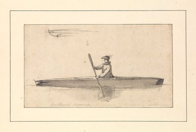 Kresba s názvem "Northwest American Canoe" ve skicáři Johna Webbera od John Webber