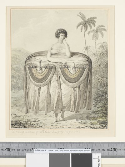 F.12 Mladá žena z Otaheitu přináší dárek, cca 1773-1784 (akvarel) od John Webber