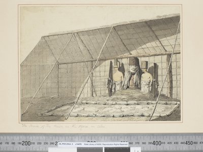 F.18 The Inside of the House, in the Morai, in Atooi, c.1773-84 (akvarel) od John Webber
