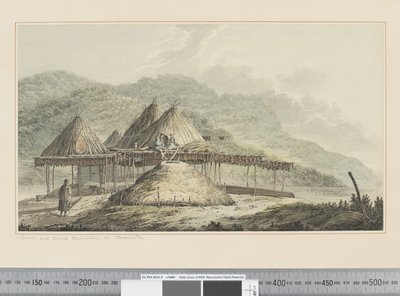 F.42 Letní a zimní obydlí na Kamsčatce, cca 1783-84 (akvarel) od John Webber
