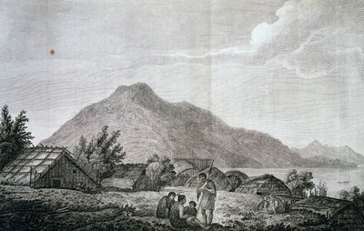 Uvnitř hrocha na ostrově Motuara, podle kresby Johna Webbera (1750-1793) z poslední plavby Jamese Cooka (1776-1779). rytina od John Webber