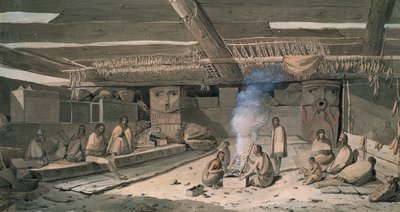 Interiér indiánského domu Nootka, od Johna Webbera, kresba od John Webber