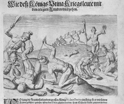 Kanibalismus, vyrytý Theodor de Bry (1528-98) od John White