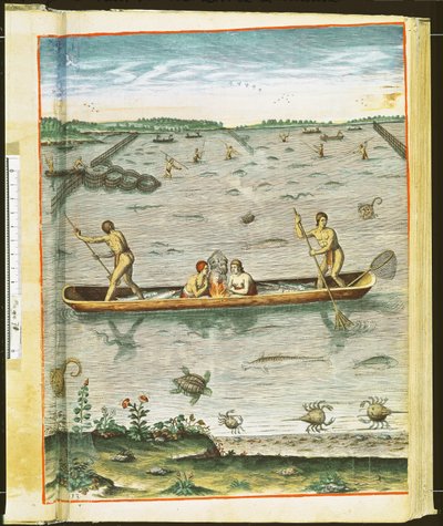 Jak indiáni loví ryby, z „Admiranda Narratio...“, vyryl Theodore de Bry (1528-98) 1590 (viz také 110123 a 111664) od John White