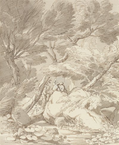 Postavy na břehu Rocky River v Canonteign, Devon od John White Abbott