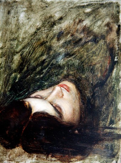 Hlava Orfea – skica, cca 1899-1900 (olej na palubě) od John William Waterhouse