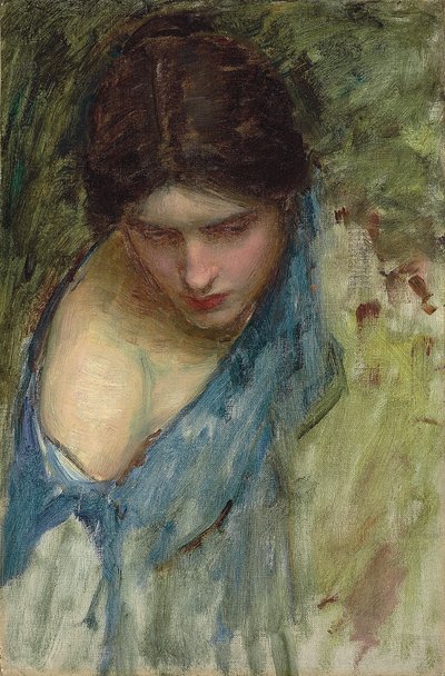 Nymfy Hledání hlavy Orfea: náčrt nymfy vlevo od John William Waterhouse