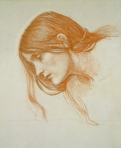 Studie dívčí hlavy (červená křída na papíře) od John William Waterhouse