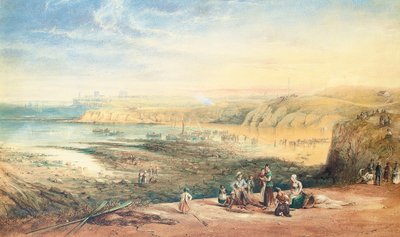 Cullercoats při pohledu na Tynemouth, Northumberland, s rybáři v popředí, 1836 od John Wilson Carmichael