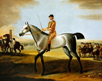 Slavný šedý závodní kůň Coneyskins vévody z Rutlandu s žokejem na Newmarket Heath (olej na plátně) od John Wootton