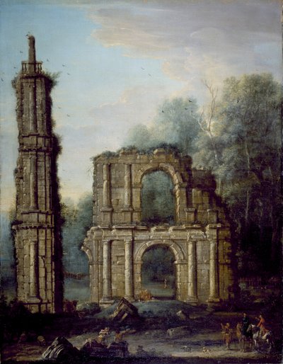Ruiny hradu Holdenby, Northamptonshire, cca 1735-45 (olej na plátně) od John Wootton