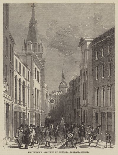 Malebné Sketches of London, Lombard-Street od John Wykeham Archer