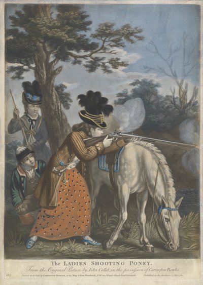 The Ladies Shooting Poney, 1780 (ručně kolorovaná mezzotinta na tkaném papíře) od John after Collet