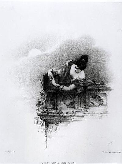 Fanny Kembleová (1809-93) jako Julie, Sladká dobrá noc, rytina Richarda Jamese Lanea (1800-72) od John after Hayter