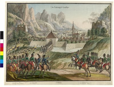 Dobytí Luziensteigu rakouskými vojsky 1799 (akvarel) od Jokob Placidus Altmutter