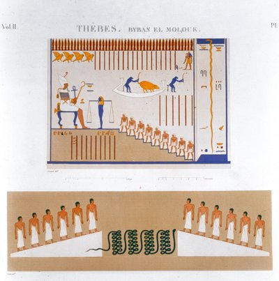 Ilustrace fresek z Byban el Molouk, Théby, Egypt, 1822 od Jomard