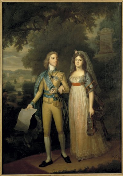 Gustave IV Adolphe de Suede - Portrét Gustava IV Adolfa Švédska (1778-1837) a Frederiky Dorothey Wilhelminy z Badenu (1781-1826), královny Švédska, od Forsslund, Jonas (1754-1809). Olej na plátně, c. 1797-1800. Rozměr: 273 x 195 cm. Nationalmuseum St od Jonas Forsslund