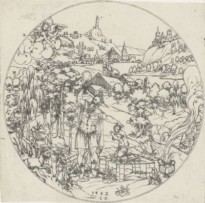 Abraham obětuje Izáka Bottoms of Bowls: Krajiny s biblickými a mytologickými vyobrazeními (název série) od Jonas Silber