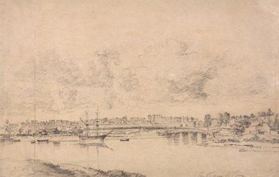 Southampton a Northam od řeky Itchen (grafit na středním, lehce texturovaném, modře bíle tkaném papíru položeném na střední, středně texturovaný, béžový tkaný papír) od Jonathan Fisher