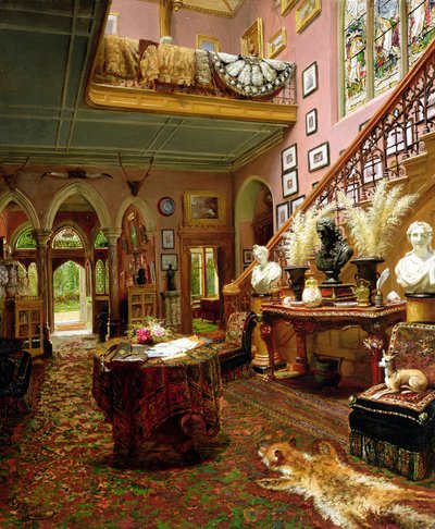 Hala a schodiště venkovského domu, 1888 od Jonathan Pratt