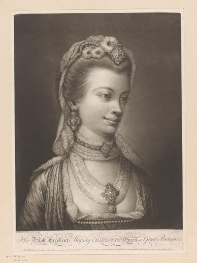 Portrét van Charlotte van Mecklenburg Její nejznamenitější veličenstvo Charlotte královna Velké Británie a pod. (název na objektu) od Jonathan Spilsbury