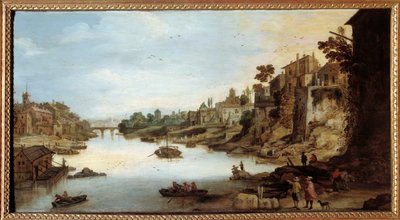 Pohled na Tiberu (Tevere) v Římě Dům na kůlech vlevo. Obraz Josse Momper II (1564-1635) od Joos or Josse de The Younger Momper