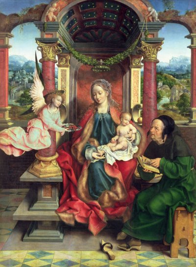 Svatá rodina, střední deska triptychu, kolem roku 1530 (deska) od Joos van Cleve