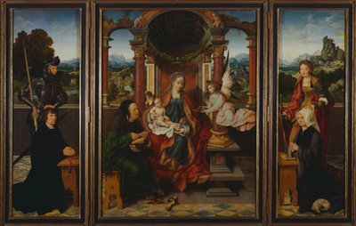 Svatá rodina, asi 1530, od Joose Van Cleve (1485-1540), triptych. Belgie od Joos van Cleve