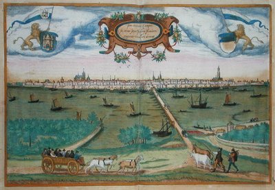 Campen, z „Civitates Orbis Terrarum“ od Georga Brauna (1541-1622) a Franse Hogenburga (1535-90), kolem 1572 (barevná rytina) od Joris (after) Hoefnagel