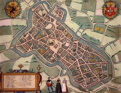 Mapa Lille z knihy "Civitates Orbis Terrarum" od Georga Brauna (1541-1622) a Franse Hogenberga (1535-90), asi 1572-1617 (kolorovaná rytina) od Joris (after) Hoefnagel