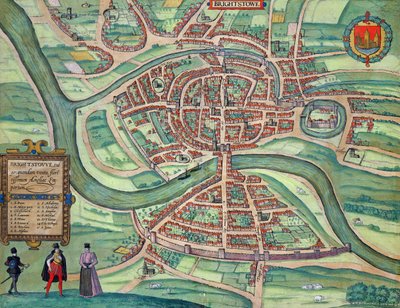 Mapa Bristolu z knihy „Cities of the World“ od Georga Brauna (1541-1622) a Franse Hogenberga (1535-90) kolem 1572-1617 od Joris Hoefnagel