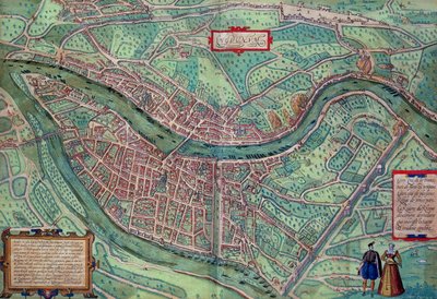 Mapa Lyonu z „Civitates Orbis Terrarum“ od Georga Brauna (1541-1622) a Franse Hogenberga (1535-90), kolem 1572 (barevná rytina) od Joris Hoefnagel