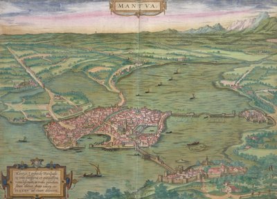 Mapa Mantovy, z „Civitates Orbis Terrarum“ od Georga Brauna (1541-1622) a Franse Hogenberga (1535-90), 1575 od Joris Hoefnagel